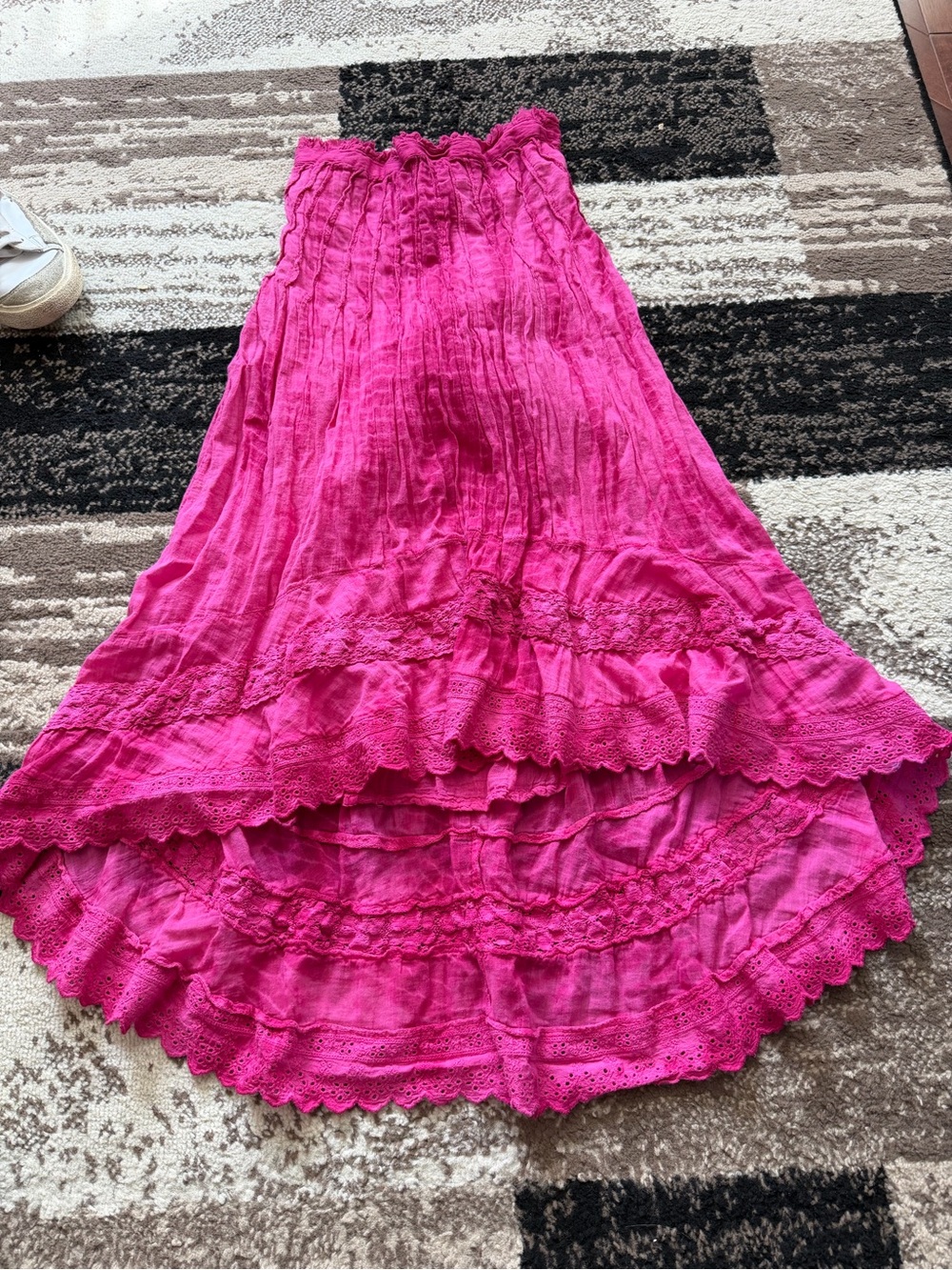 Solitaire Fuchsia High-Low Tiered Ruffle Skirt